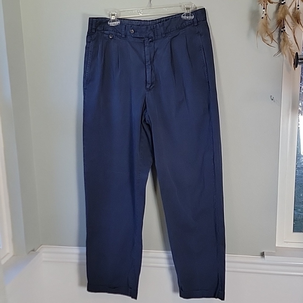 Faconnable navy lightweight cotton cuffed hem pleated trouser/pant